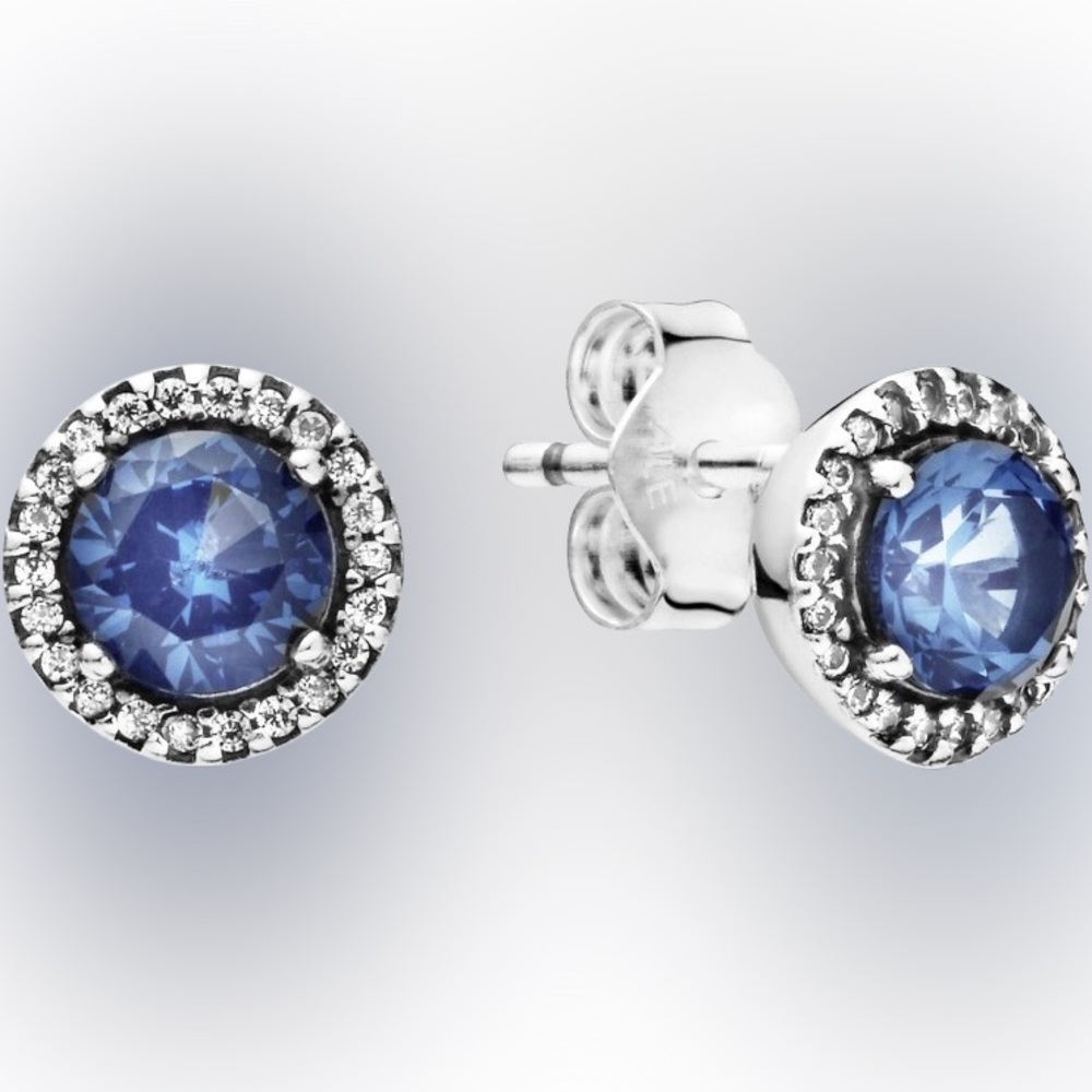 NEW PANDORA BLUE ROUND SPARKLE EARRINGS - Picture 6 of 6